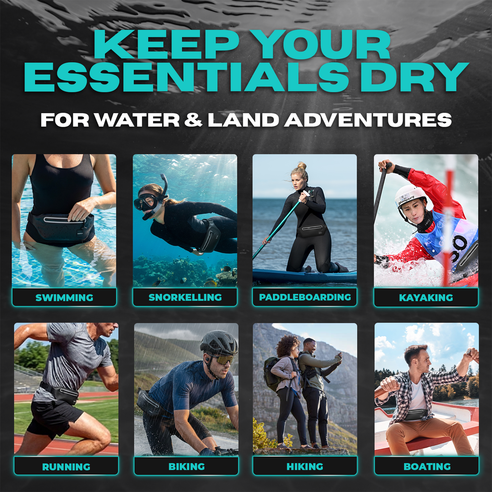 Drench IPX8 waterproof rating graphic showing submersion up to four meters