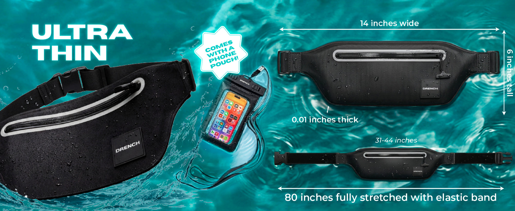 Low Tide waterproof waist pack, 2-pack worn while snorkeling