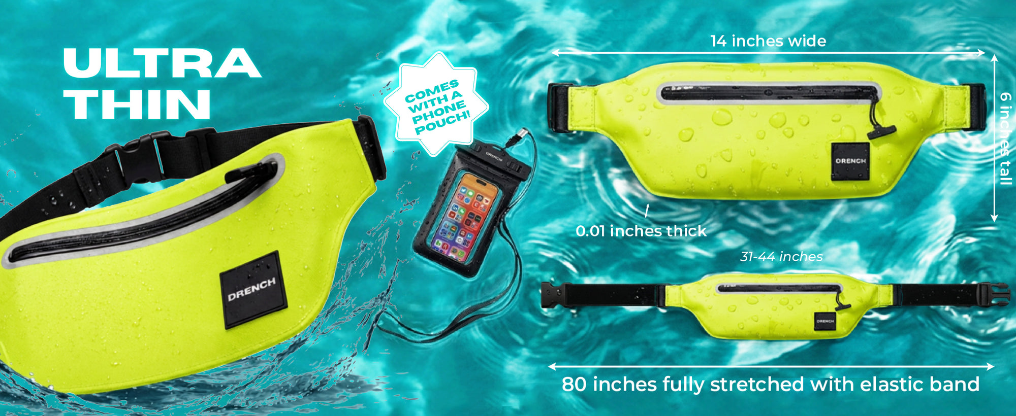 Neon Current waterproof waist pack set worn while snorkeling