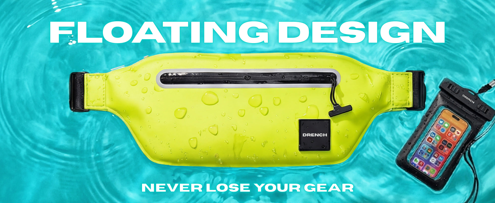 Neon Current waterproof waist pack set worn at the beach
