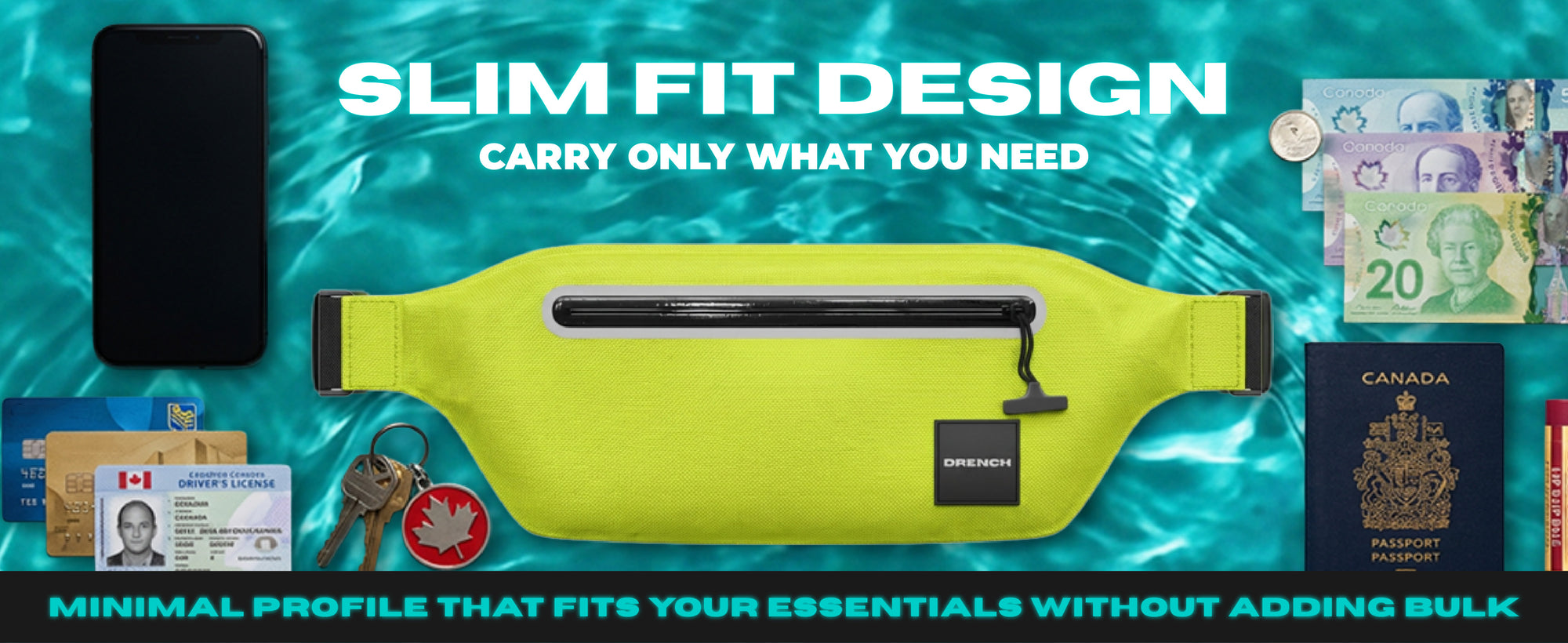Neon Current waterproof waist pack set worn while paddleboarding