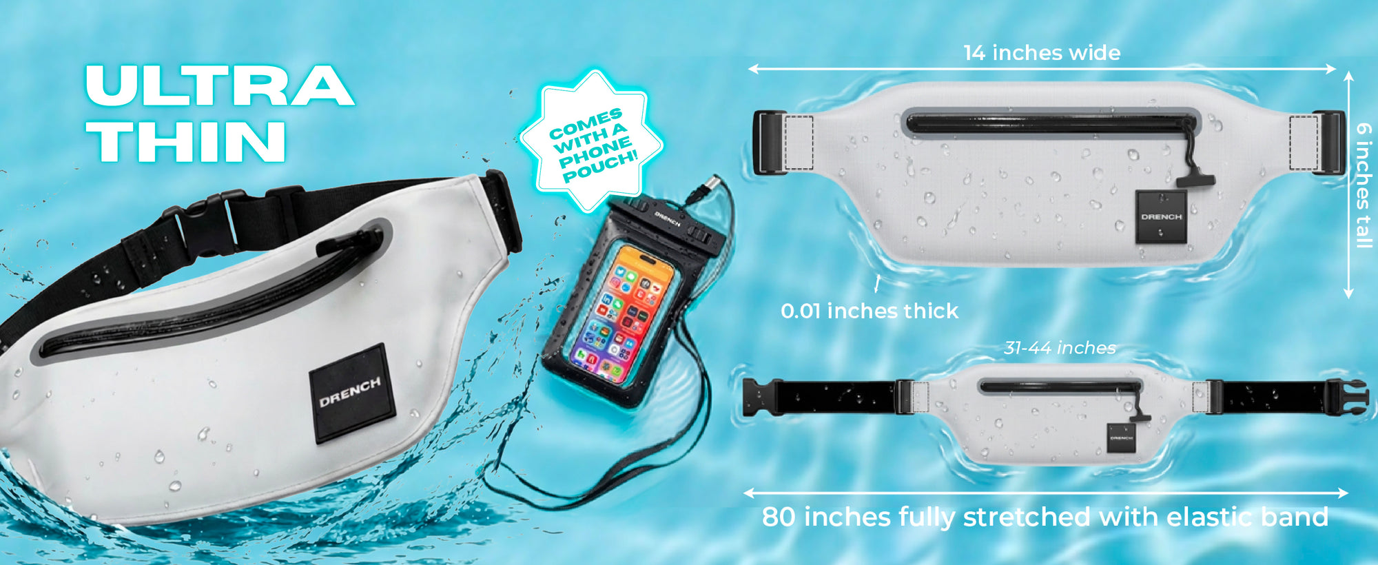 Salt and Sun waterproof waist pack set worn while snorkeling