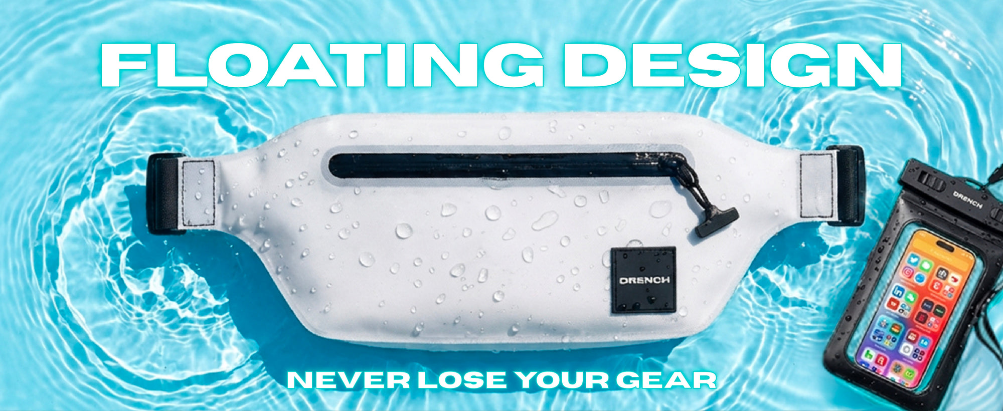 Salt and Sun waterproof waist pack set worn at the beach