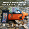 Tangerine Tide waterproof waistpack — clear touchscreen window for underwater photos and calls