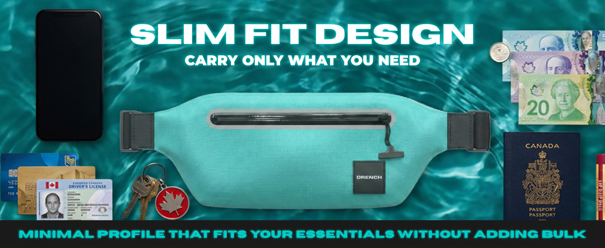 Tidal Teal waterproof waist pack set worn while paddleboarding
