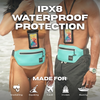 Tidal Teal waterproof waist pack set — floating design so the pack won't sink if dropped in water