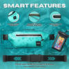 Tidal Teal waterproof waist pack set — close-up of the diving suit-grade waterproof zipper seal