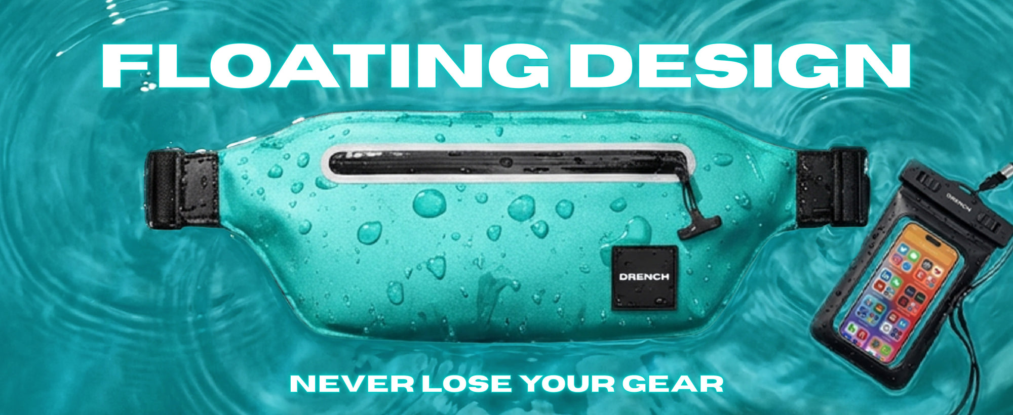 Tidal Teal waterproof waist pack set worn at the beach