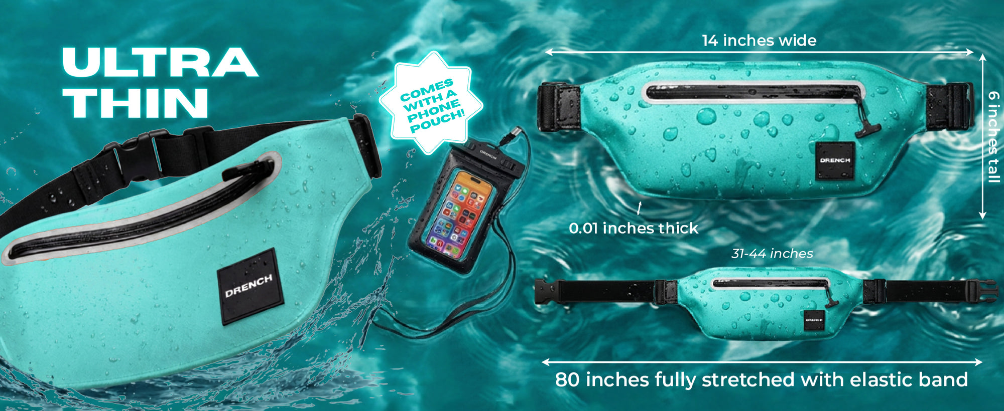 Tidal Teal waterproof waist pack set worn while snorkeling