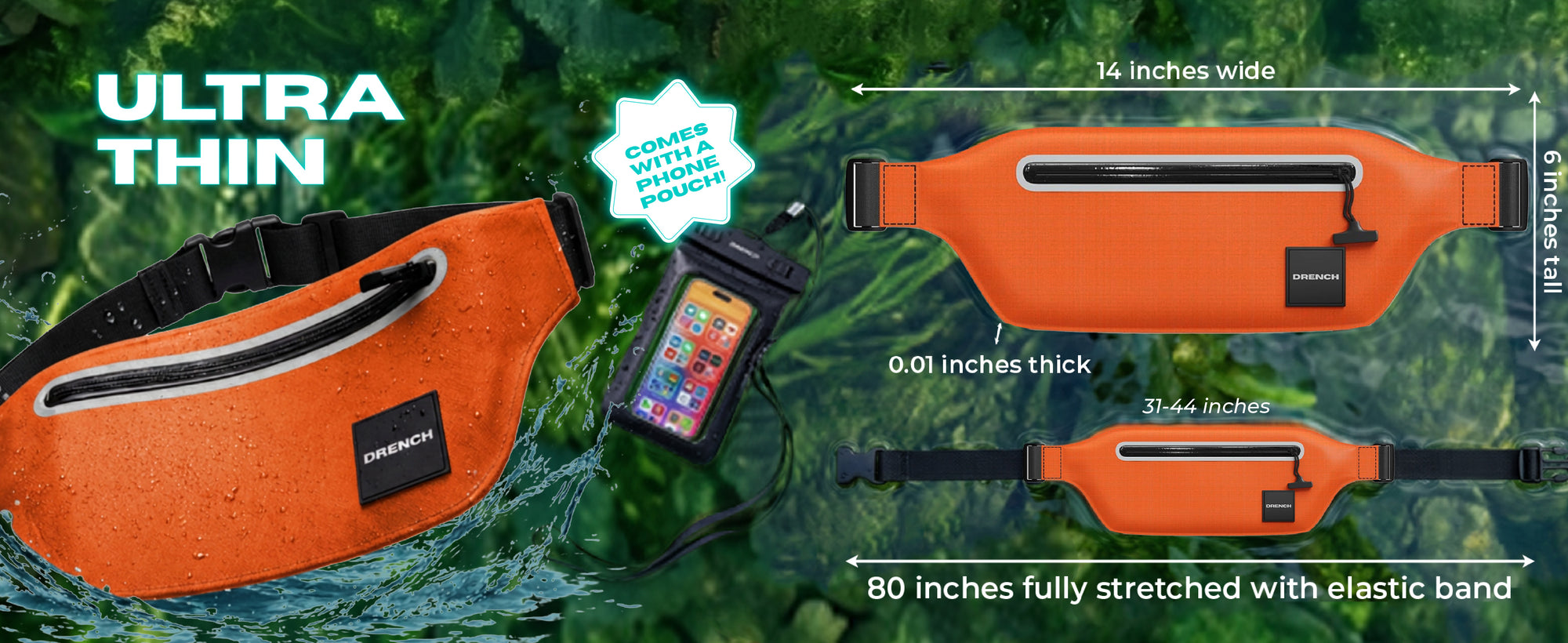 Tangerine Tide waterproof waistpack worn while snorkeling